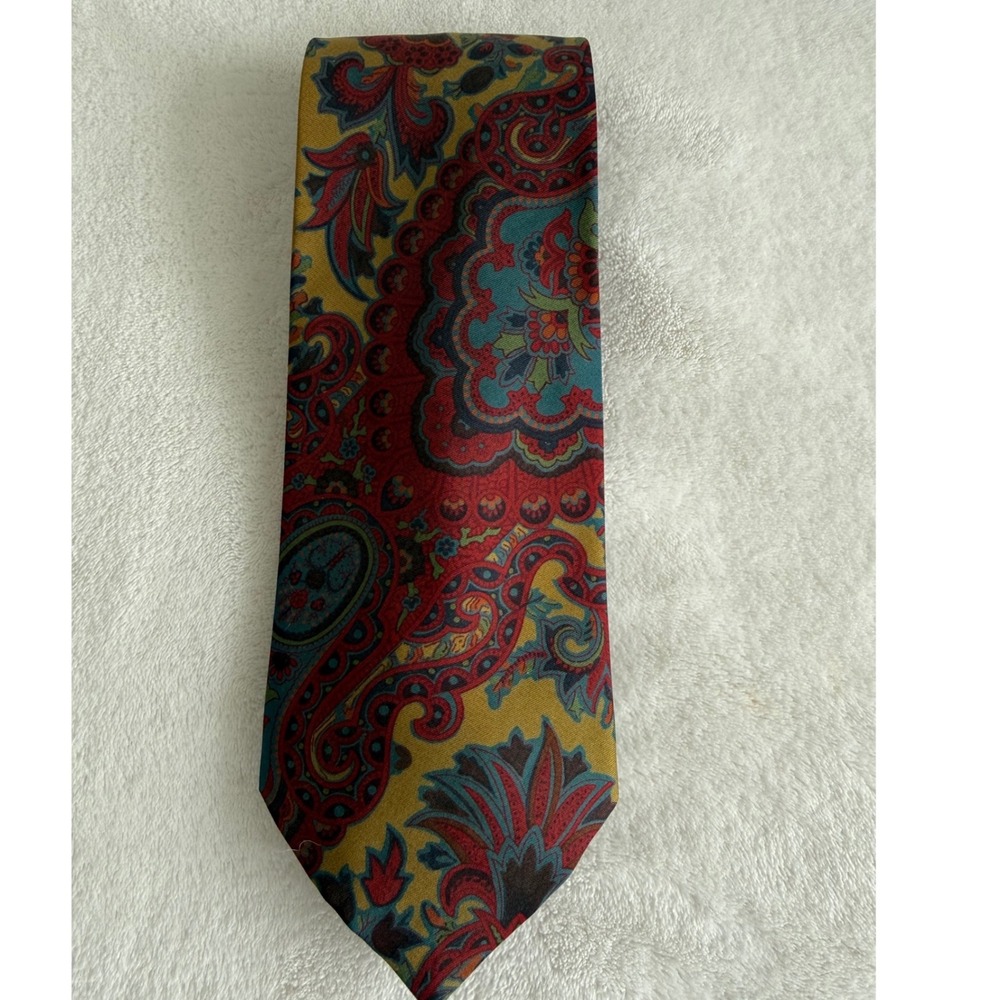 Michelsons of London Pure Silk Mens Necktie Tie‎ Burgundy Mustard Paisley Floral